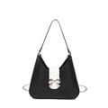 Minimalist black and white underarm bag with a silver bow buckle and chain strap - Black Large