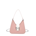 Pink and white saddle bag with silver bow buckle and elegant metal chain strap - Pink Large