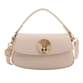 Elegant beige underarm bag in cream vegan leather with golden scallop buckle and shoulder strap - White