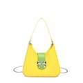 Fashionable yellow and green hobo bag with silver bow accent and metal chain strap - Yellow Large