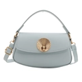 Baby blue faux leather shoulder bag with decorative gold shell buckle for women - Blue