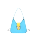 Minimalist light blue handbag with bright yellow magnetic buckle and silver bow accessory - Blue Large