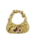 Golden pleated cloud handbag with butterfly prints and large scrunchie style handle - Gold