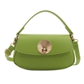 Grass green crescent leather crossbody bag with shell-shaped gold clasp and strap - Green