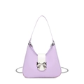 Minimalist lavender and white crossbody bag with a silver metal bow accent - Lilac Large