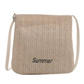 Große beige Stroh-Einkaufstasche mit schwarzer Summer-Stickerei und Schultergurten - Gebrochenes Weiß