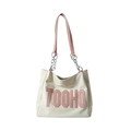 Weiße Leder-Tragetasche mit rosa TOOHO-Buchstaben und Metallketten-Riemen - Weiß & Rosa