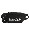 Black sporty waist bag with white lettering and black soot sprite plush charm - With Ornament / Black with Pendant
