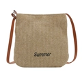 Beige Stroh-Tragetasche mit schwarzem Summer-Schriftzug und braunem Schultergurt - Khaki & Braun