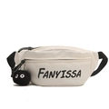 Cream-white crossbody bag with black FANYISSA print and plush soot sprite charm - With Ornament / White with Pendant