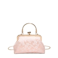 Elegante bolso con bordado floral rosa, marco de metal dorado y correa de cadena - Rosa