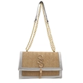Sac bandoulière en paille tressée avec bordure argentée et chaîne dorée en beige naturel - Argent