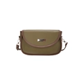 Bolso de hombro tipo montura verde con ribete marrón y hebilla de metal dorada - Verde Oliva Con Marrón