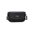 Bolso bandolera minimalista de cuero sintético negro con placa metálica dorada y solapa - Negro