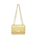Elegante borsa a tracolla trapuntata dorata con motivo chevron e catena in metallo - Oro