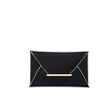 Elegant black minimalist envelope clutch bag with gold trim and woven texture - Black