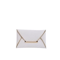 White minimalist envelope clutch bag with gold trim and premium pebble leather texture - White