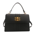 Borsa a mano trapezoidale nera con fibbia in metallo dorato e tracolla rimovibile - Nero