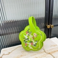Neon green plum blossom bag with crane embroidery and gold chain shoulder strap - Green