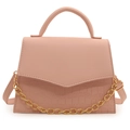 Roze crossbodytas met krokodillenreliëf, gouden ketting en handvat aan de top - Roze