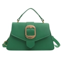 Minimalist green crossbody bag with lychee texture and gold buckle decoration - Green