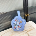 Light blue flower petal crossbody bag with crane embroidery and gold chain strap - Blue