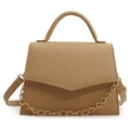 Chic beige crossbody bag with faux crocodile texture and gold chain detail - Khaki