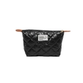 Quilted black fashion cosmetic bag with gold zipper and waterproof rhombus pattern - Black
