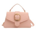 Pink lychee texture leather handbag with gold square buckle and adjustable strap - Pink
