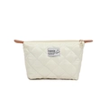 Chic quilted beige diamond lattice coin purse with zipper and fashion patch detail - White
