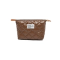 Quilted nylon mini wallet in dark brown with fashion label and top zipper closure - Brown