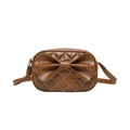 Sac bandoulière marron avec nœud, surpiqûres en losanges blancs et finition rétro - Marron