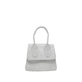 Mini silver woven handbag with metallic texture and single top handle for women - Silver