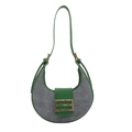 Borsa a spalla retrò in pelle verde e camoscio grigio con chiusura in metallo dorato - Verde