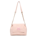 Pink fashion shoulder bag with embroidered bow and gold metal chain strap detail - Pink