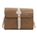 Bolso de hombro cuadrado retro en marrón y blanco con hebilla dorada para oficina - Caqui