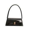 Glänzende schwarze Lackleder-Achseltasche mit goldenem Metallverschluss im Minimal-Stil - Schwarz
