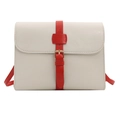 Bolso bandolera cuadrado blanco roto a la moda con tira roja y hebilla dorada - Blanco