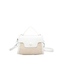 Borsa a mano estiva 2025 con patchwork in ecopelle bianca e paglia intrecciata con tracolla - Bianco