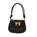 Bolso de hombro minimalista de cuero PU negro con hebilla de lazo dorado y correa anudada - Negro