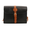 Bolso bandolera rectangular vintage negro y marrón con textura de cuero y hebilla metálica - Negro