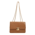 Bolso cuadrado pequeño marrón con relieve de cocodrilo y cadena dorada - Marrón