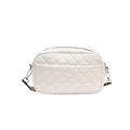 White quilted crossbody bag with stylish geometric woven strap and silver hardware detail - White