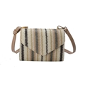 Borsa a tracolla in maglia etnica con strisce intrecciate e cinturino in pelle marrone - Cachi
