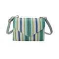 Borsa a tracolla intrecciata verde e blu con cinturino regolabile e fibbie dorate - Verde