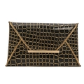 Elegante bolso sobre negro y dorado con textura de cocodrilo y borde metálico - Negro