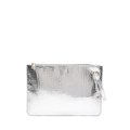 Silver crocodile embossed underarm bag with gold zipper and wristlet strap for women - Silver