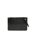Chic black crocodile pattern envelope clutch bag with gold zipper and wrist strap - Black