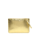 Metallic gold crocodile pattern clutch bag with wristlet strap and golden zipper - Gold