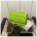 Detail of neon green quilted crossbody bag with gold chain strap and metal clasp - Green